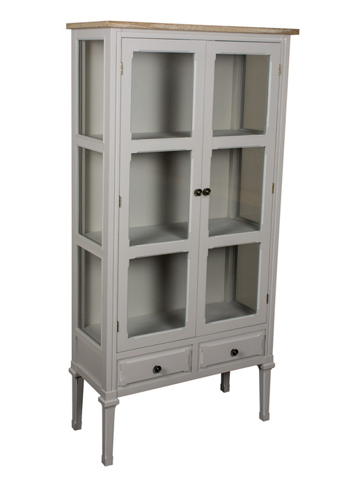 ZJW157_French Country Grey Display Cabinet