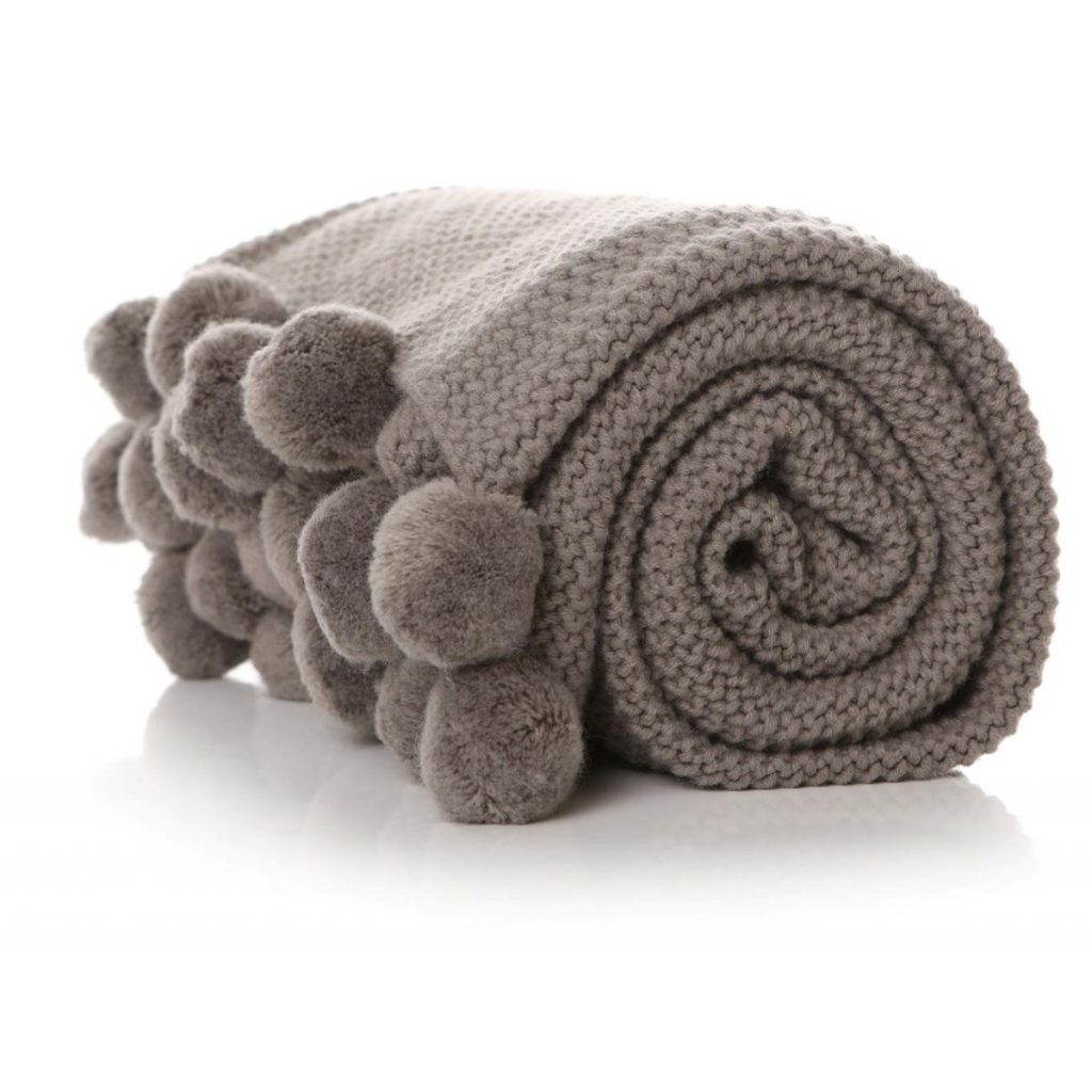 47964_Contemporary Pom Pom Grey Taupe Blanket