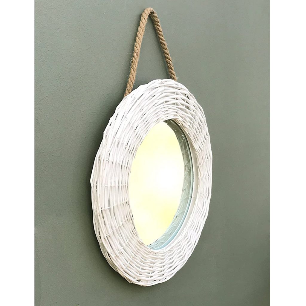 EG009_1 Country Style White Wicker Mirror