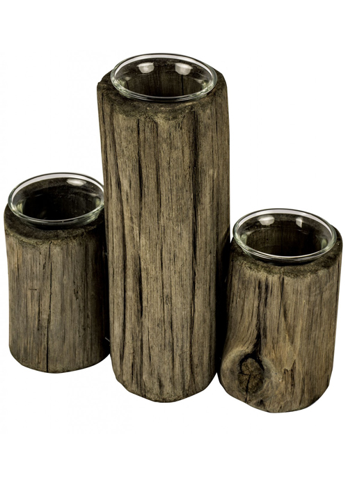 MNX266_Rustic Brown Driftwood Triple Candle Holder