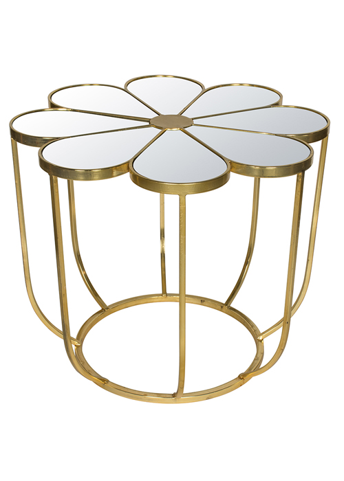 MNX288_Flower Gold Metal Mirrored Glass Table