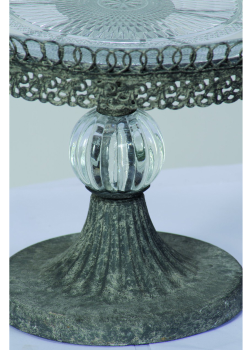 NYC017_1_Grey Metal Crystal Glass Cake Stand