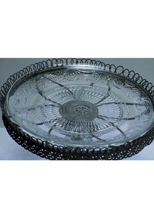 NYC017_2_Grey Metal Crystal Glass Cake Stand