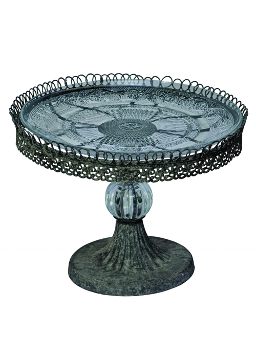 NYC017_Grey Metal Crystal Glass Cake Stand