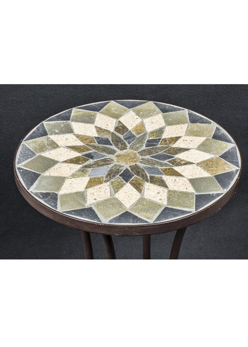 OVA001_1_Mosaic Tile Brown Metal Round Table