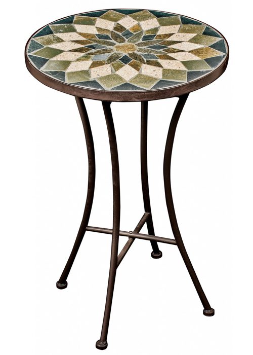 OVA001_Mosaic Tile Brown Metal Round Table