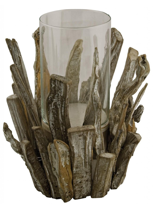 nyc103_Rustic Driftwood Brown Candle Holder