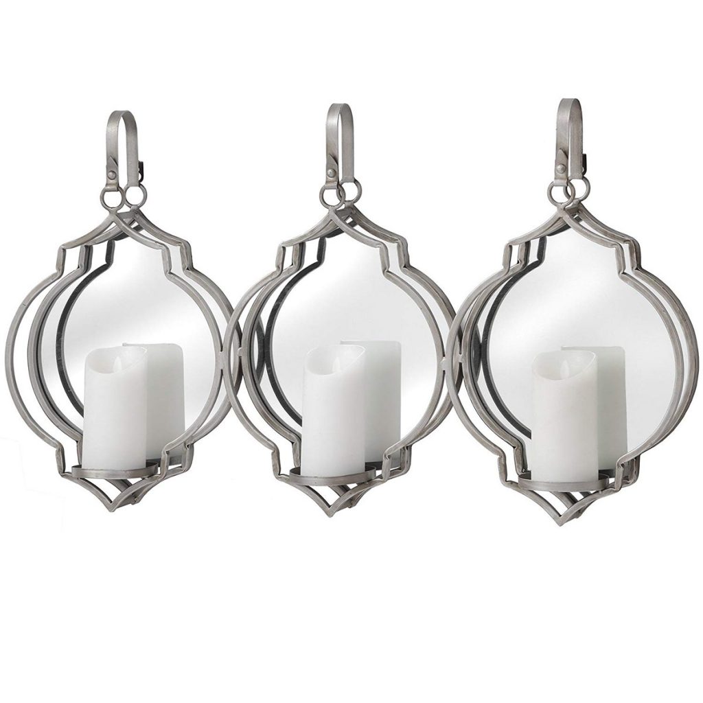 18402 Quatrefoil Silver Mirror Horizontal Wall Sconce