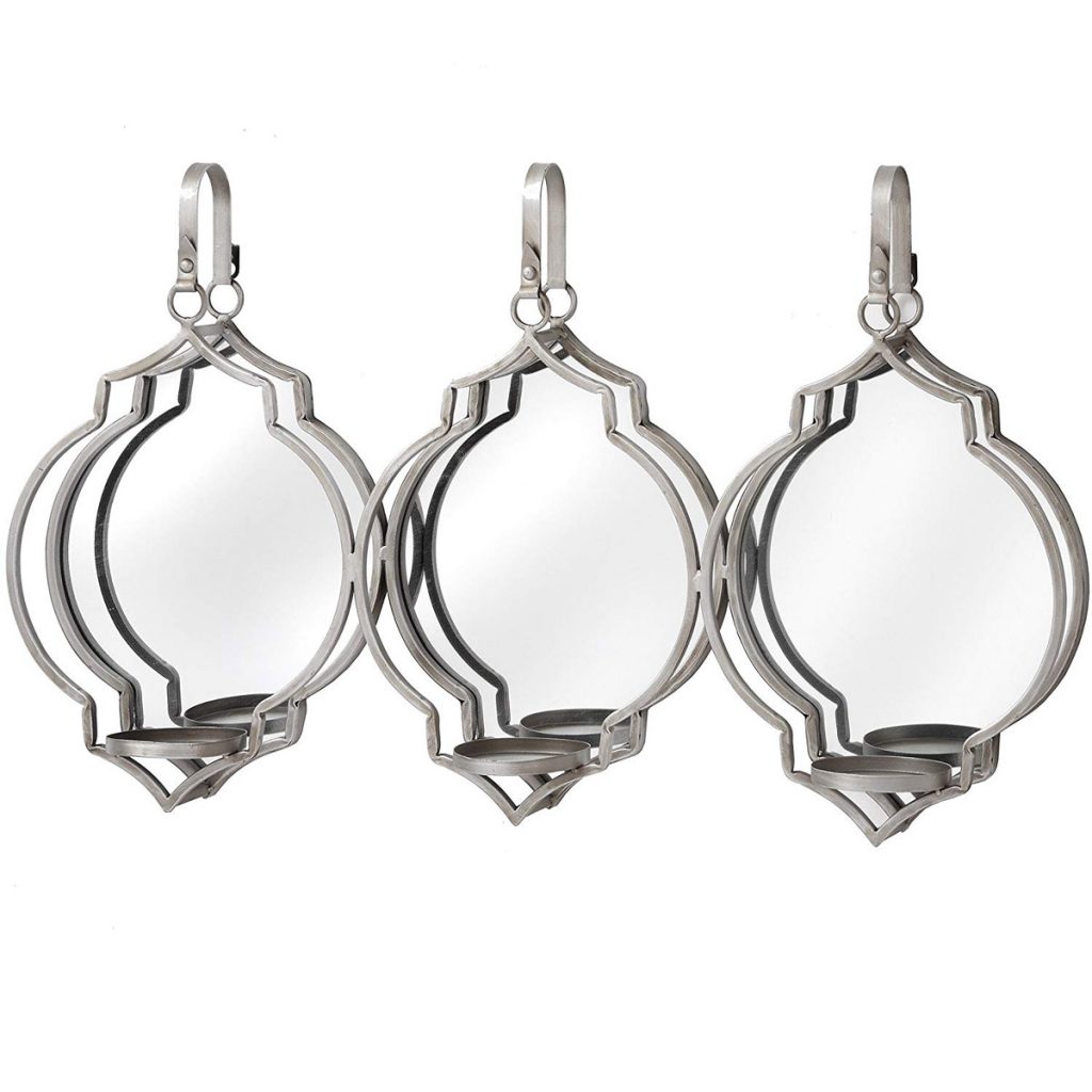 18402-b Quatrefoil Silver Mirror Horizontal Wall Sconce