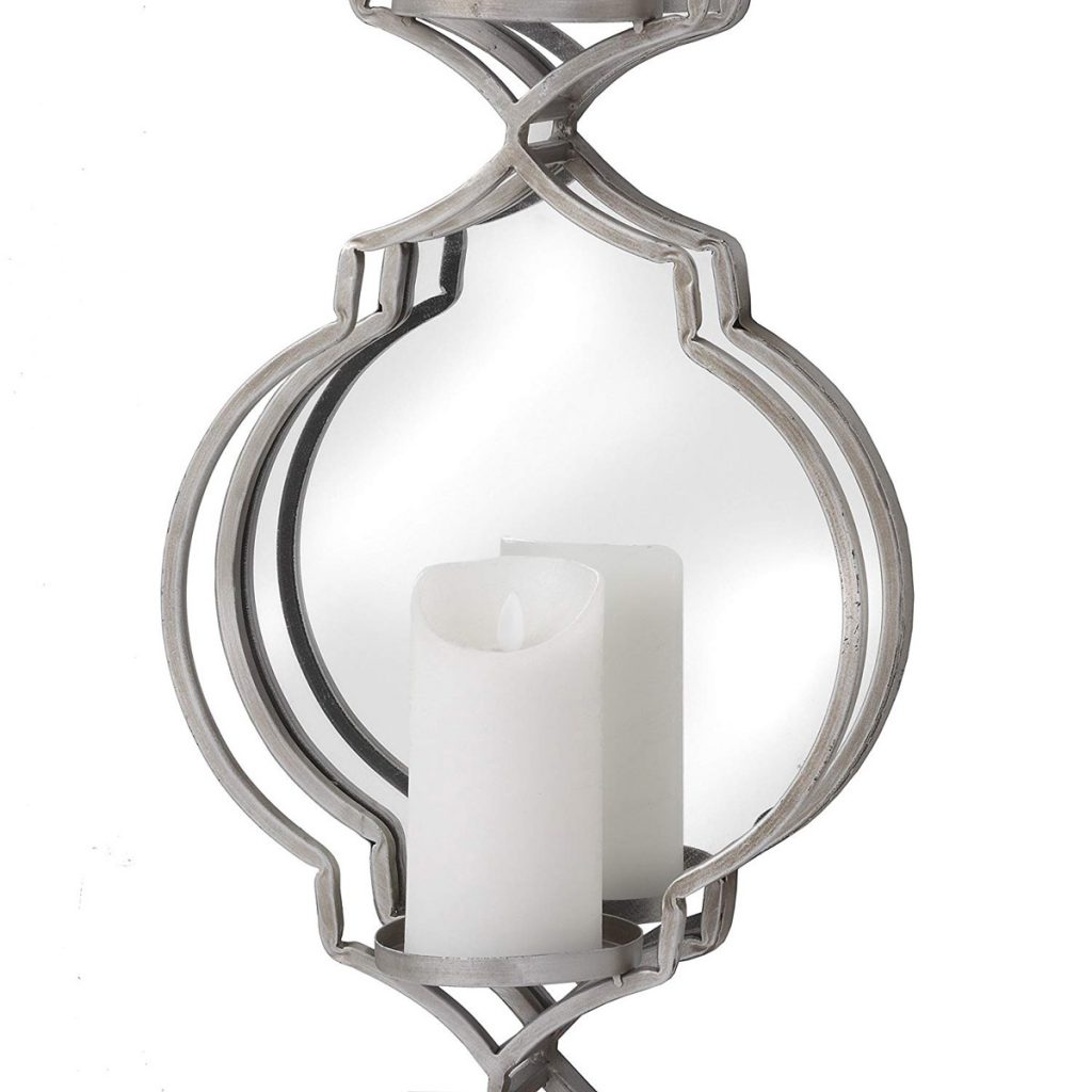 18403-a Quatrefoil Silver Mirror Vertical Wall Sconce