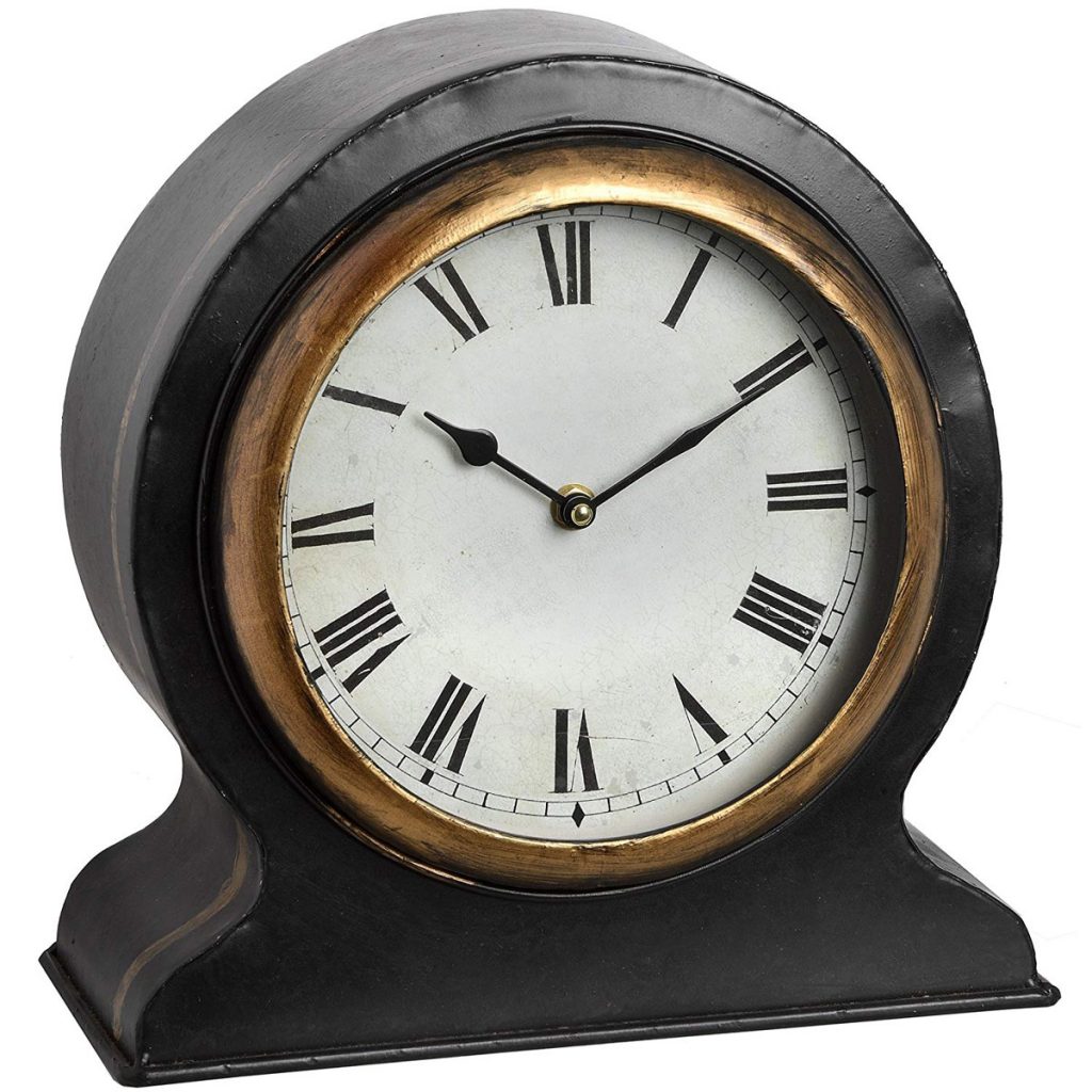 18539 Large Antique Black Gold Mantel Clock