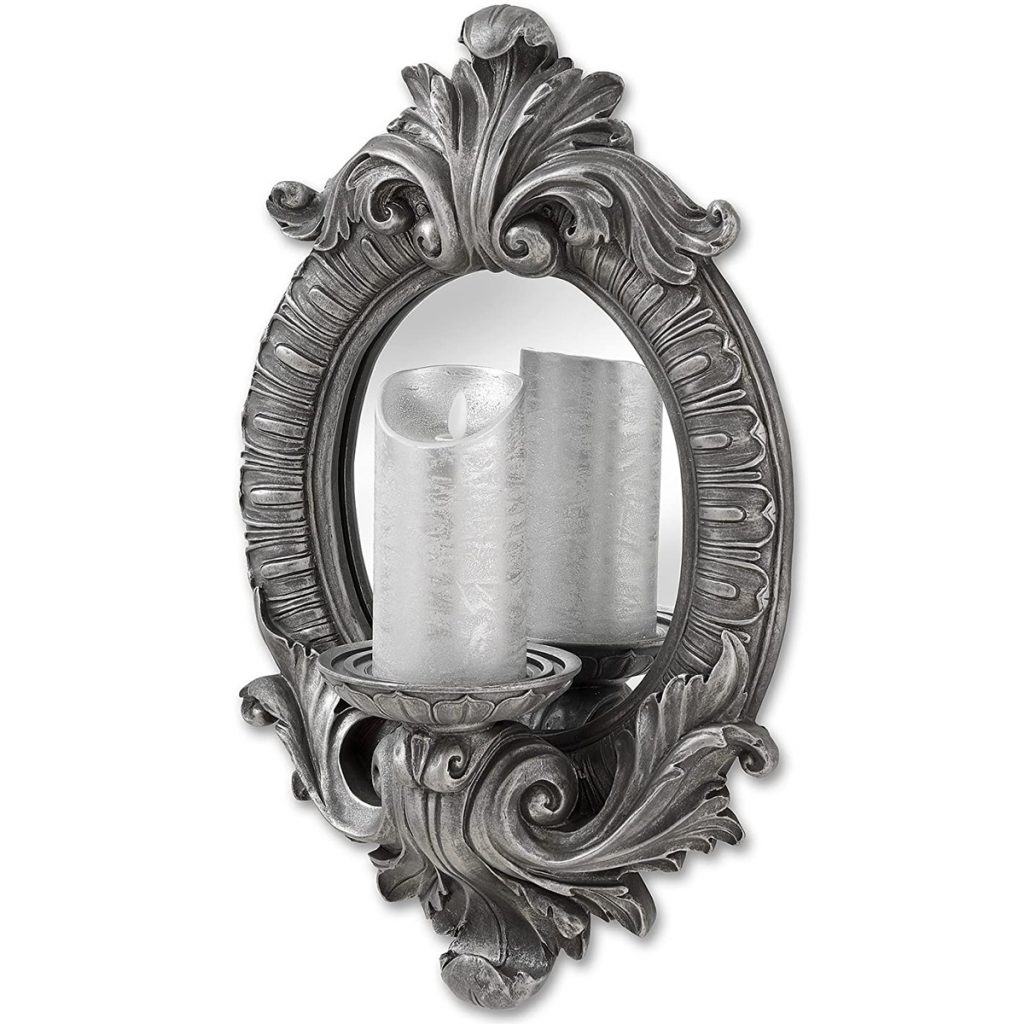 18675 Silver Oval Mirror with Candle Holder