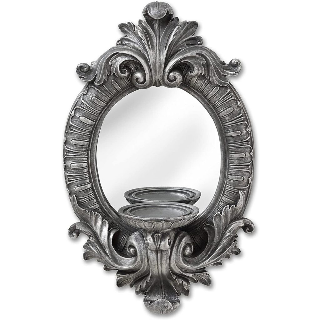 18675-b Silver Oval Mirror with Candle Holder