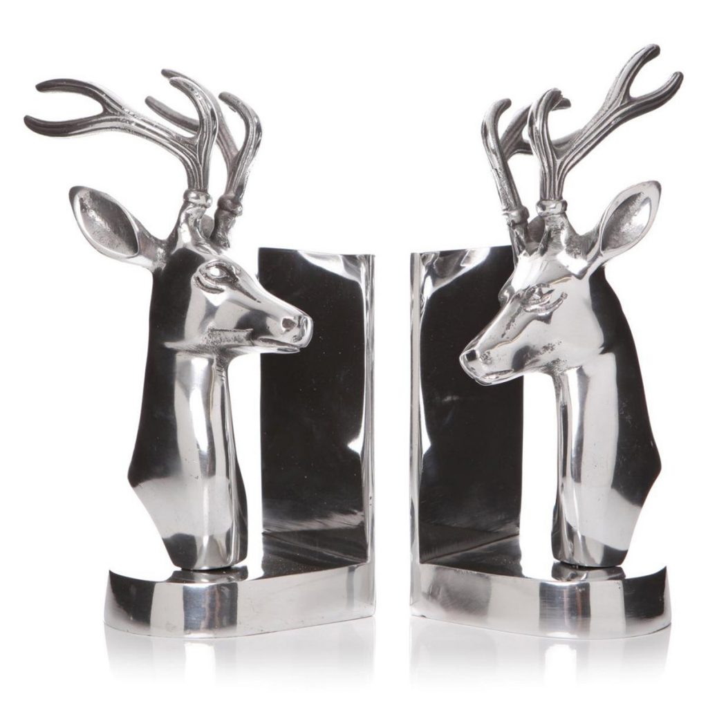 26323_Stag Head Silver Aluminium Bookends