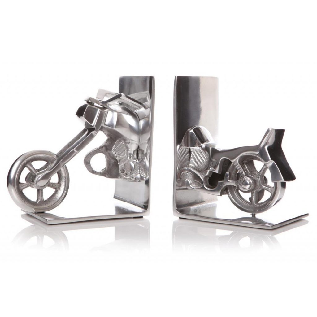 36152_Motorcycle Bike Silver Aluminium Bookends