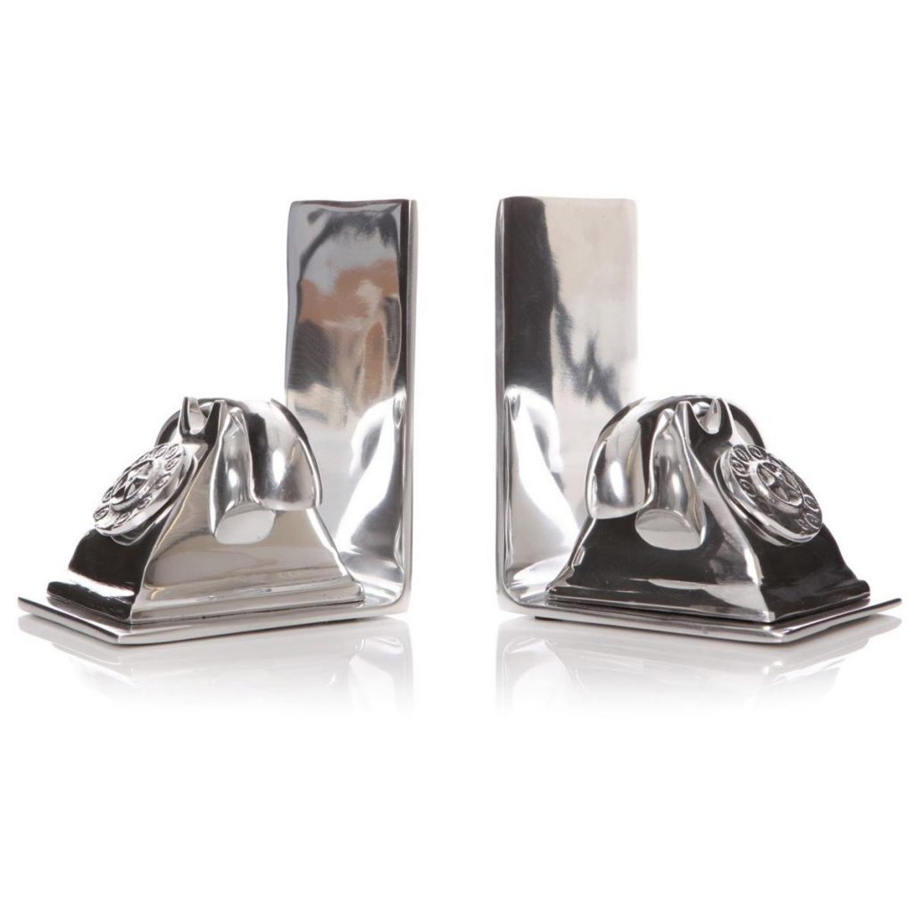 36153_Retro Telephone Silver Aluminium Bookends