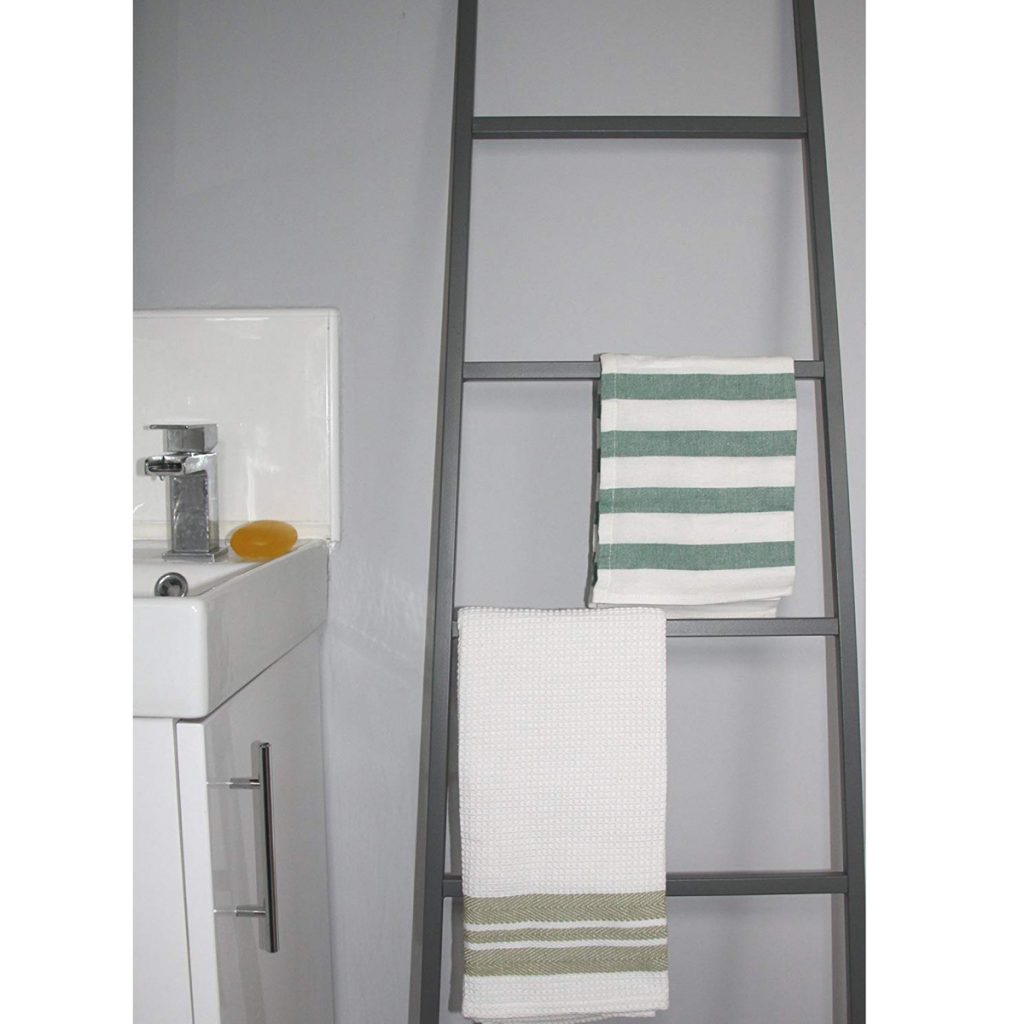 BS012_2 Tall Grey Leaning Towel Holder Ladder