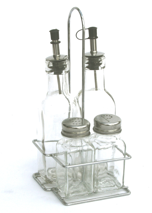 MP176 Silver Metal Glass Condiments Bottle Holder