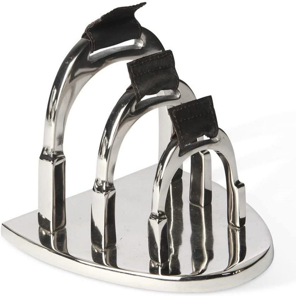 eq-lr-a Polished Metal Stirrups Leather Letter Rack