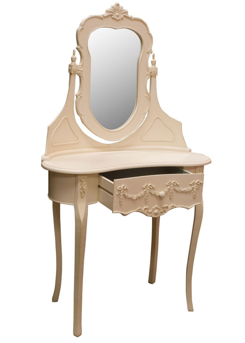 pfj073-angled-open_French Antique Style Cream Dressing Table