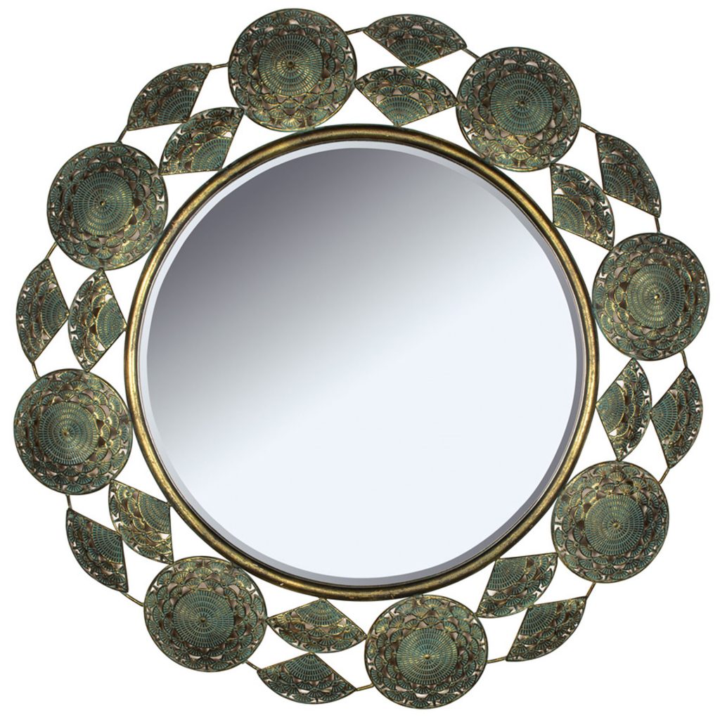 Antiqued Gold Circle Fan Wall Mirror