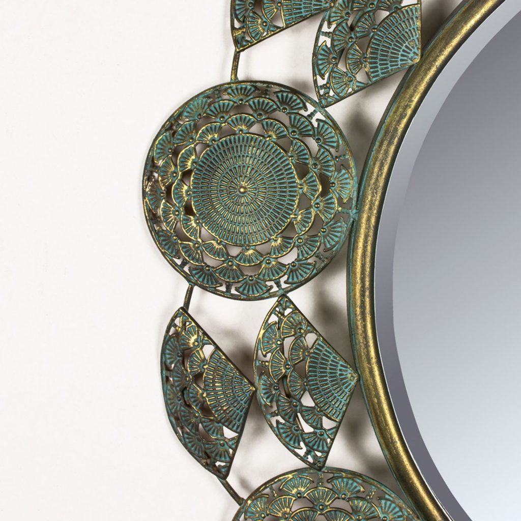 Antiqued Gold Circle Fan Wall Mirror a