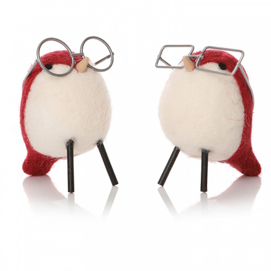 Felt Red Robins with Glasses Set of 2