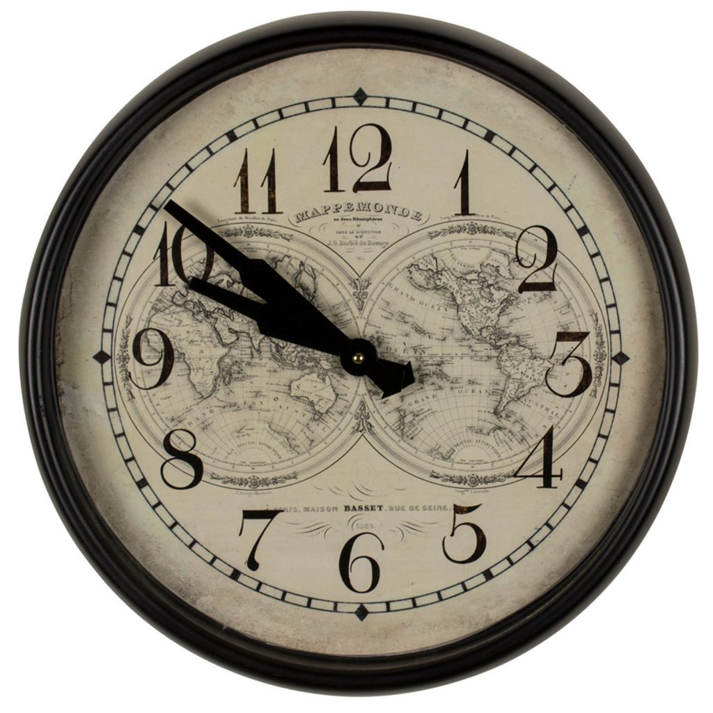 French Antique Style World Map Wall Clock