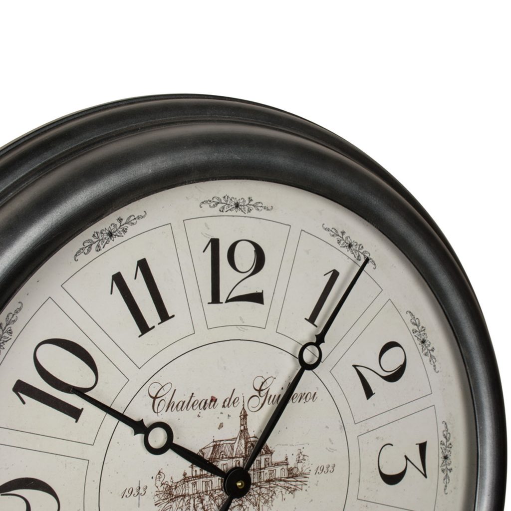 French Vintage Style Gunmetal Grey Clock