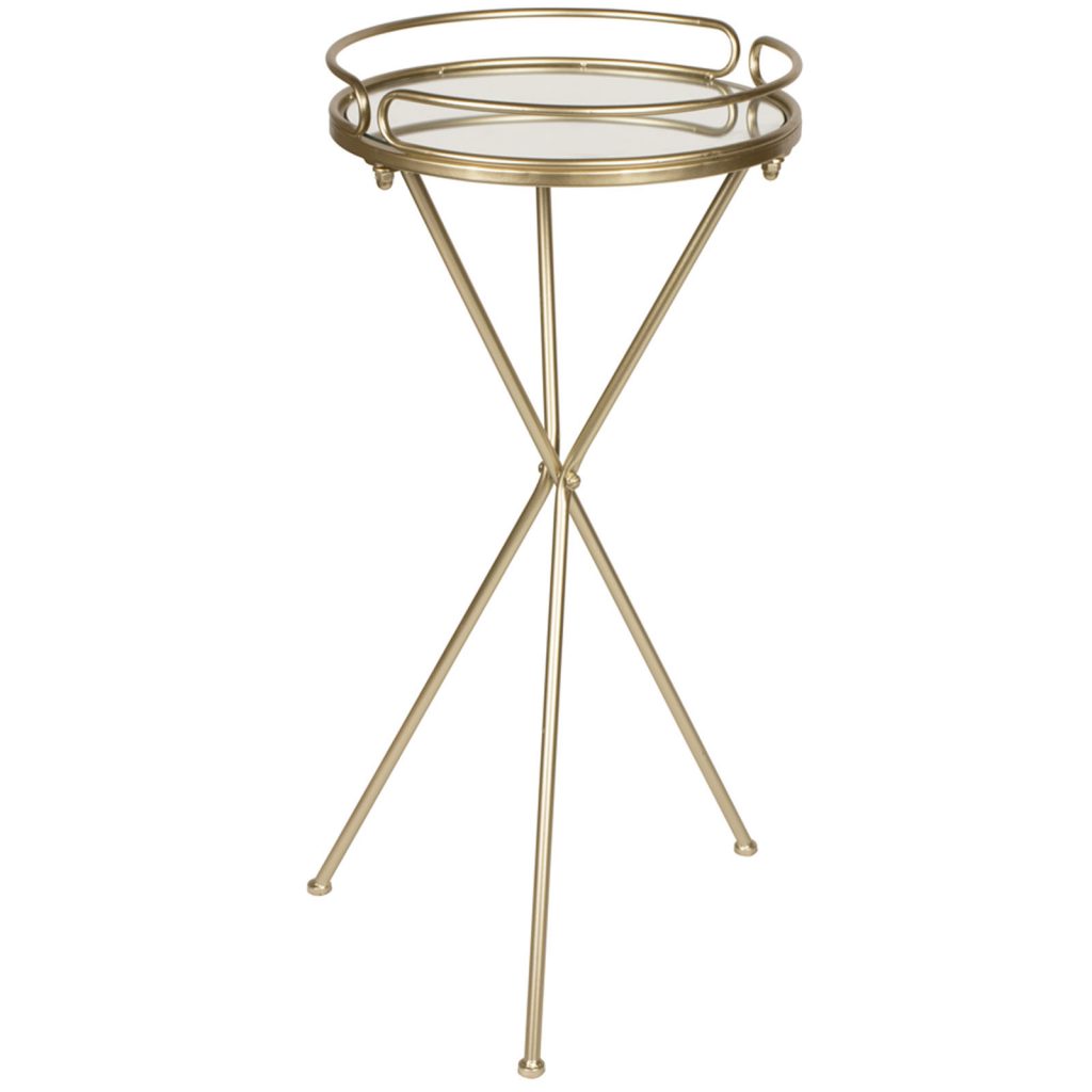 Gold Metal Mirrored Glass Round Table a