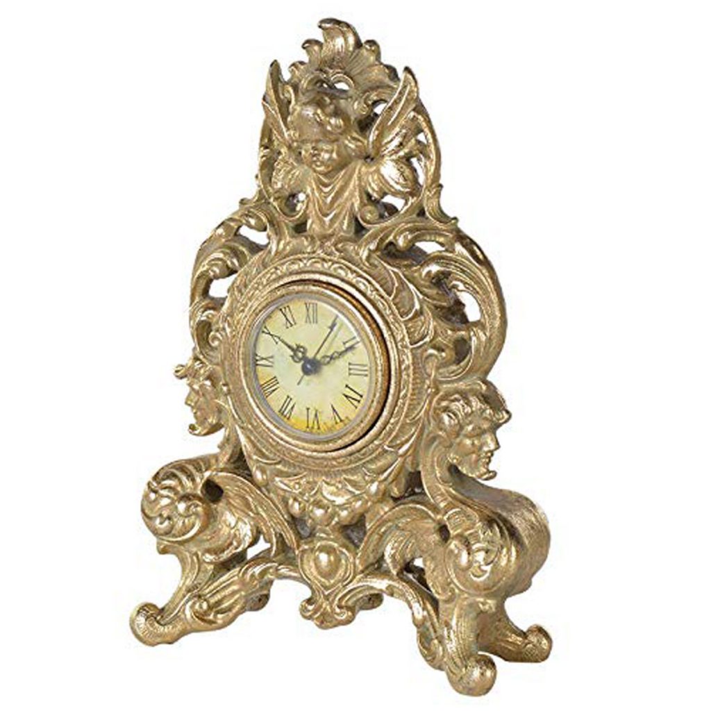 KMB260 Rococo Style Distressed Gold Mantel Clock