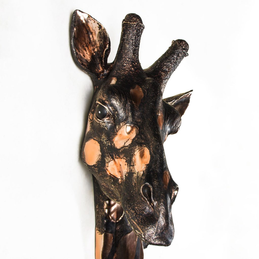 Large Bronze Giraffe Head Wall Decoration b