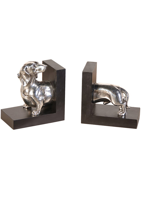 SDG018 Sturdy Silver Dachshund Dog Wooden Bookends