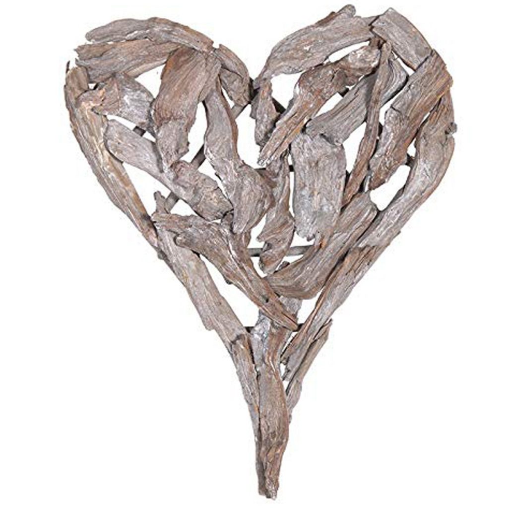 TRH021 Brown Grey Driftwood Heart Wall Decoration