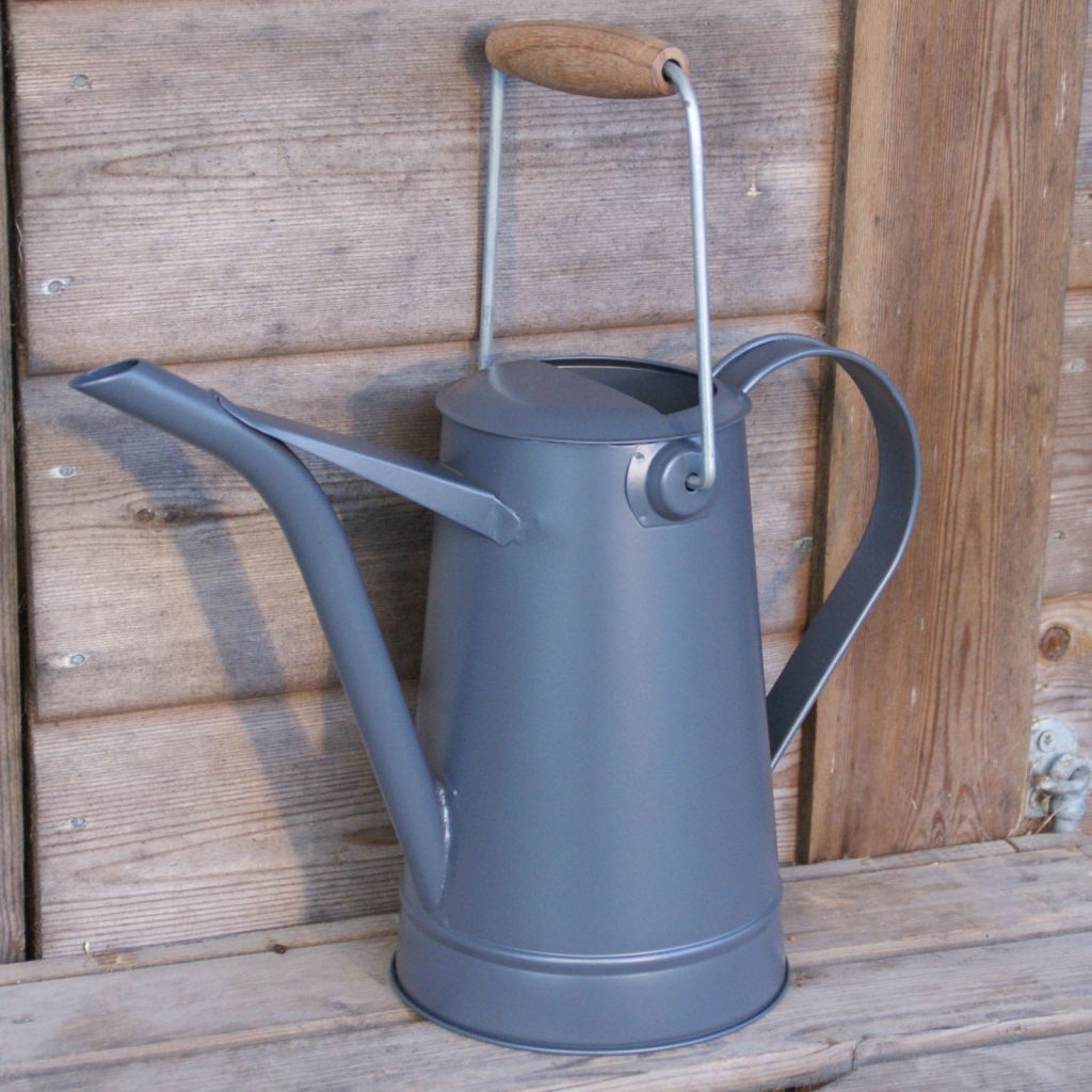 Tall Slate Grey Metal Watering Can