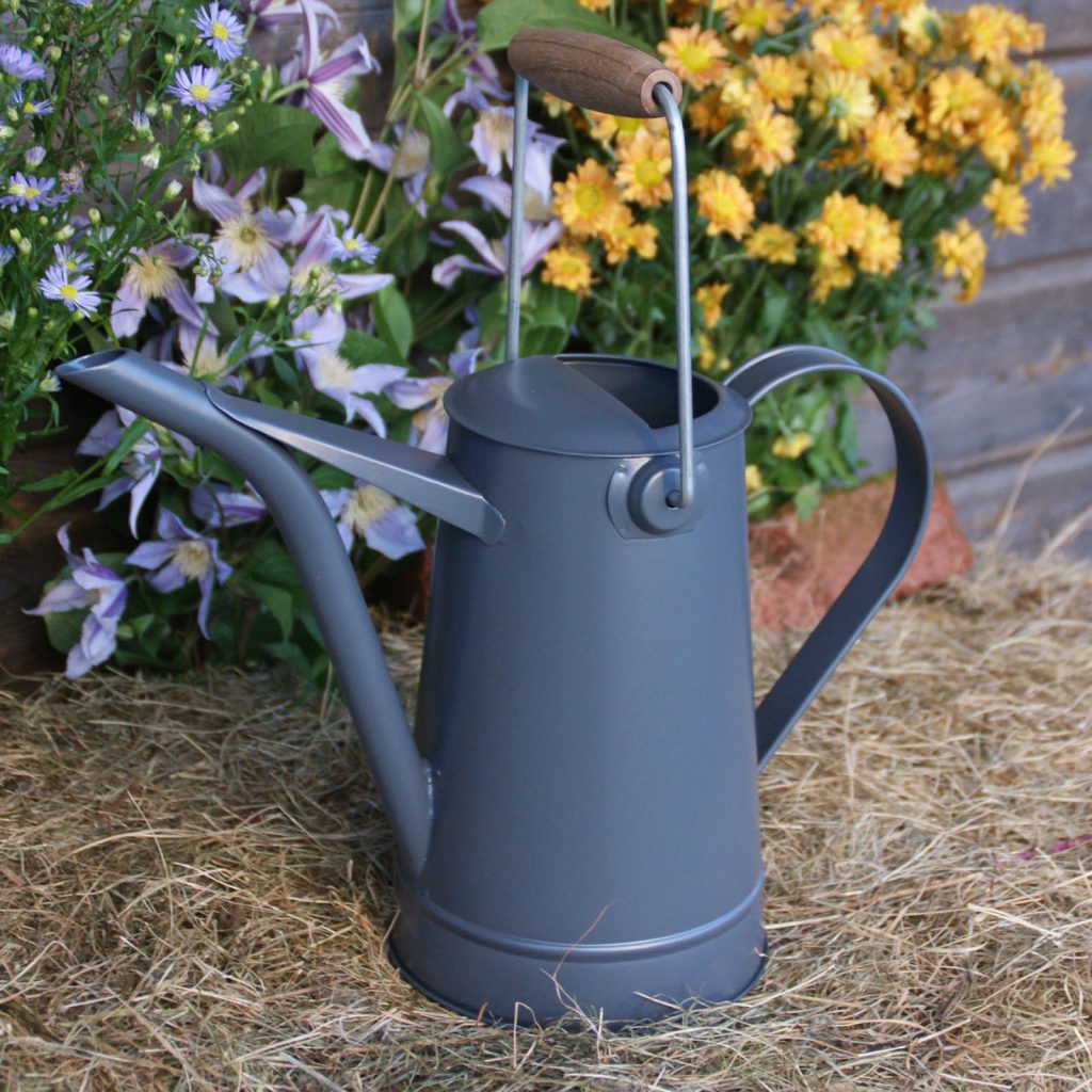 Tall Slate Grey Metal Watering Can a