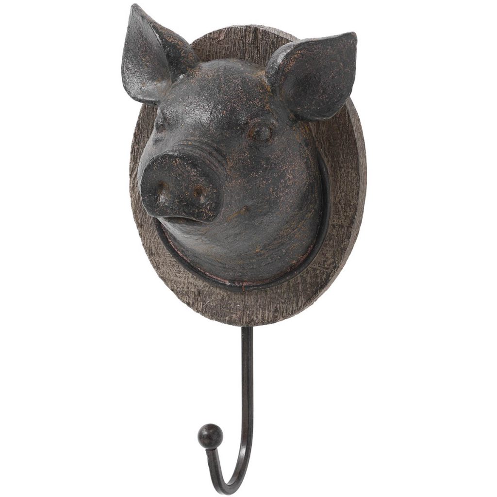 16549 Country Style Rustic Pigs Head Hook