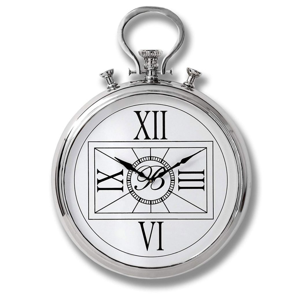 18240 Large Pocket Watch Style Silver Clock