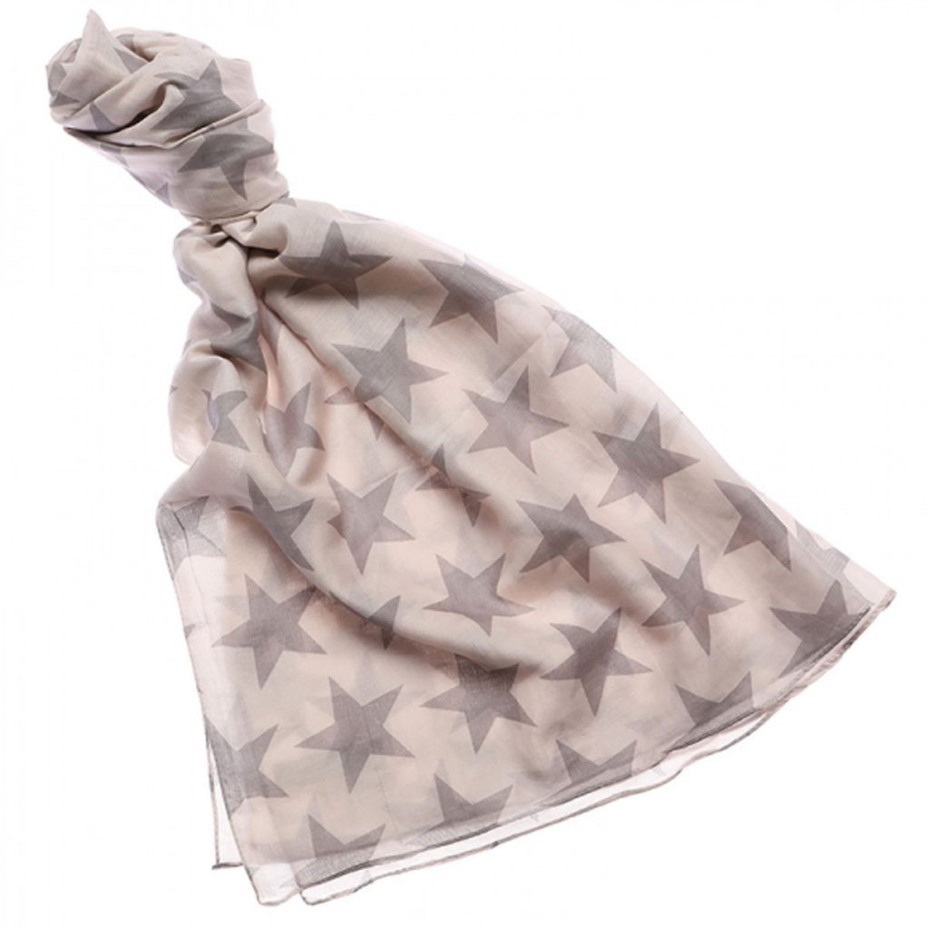 48237-Pale Grey Cream Ivory Star Fashion Scarf