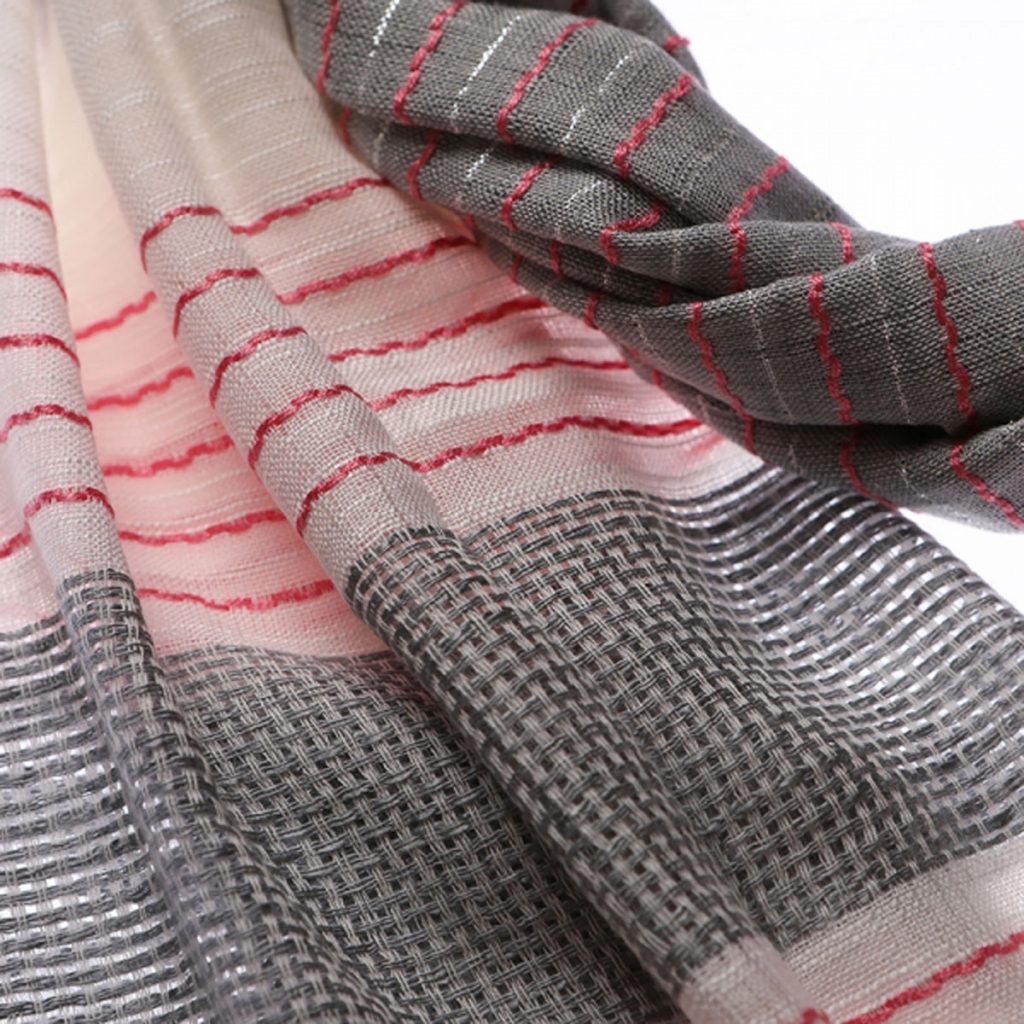 48341_Stripe Pink White Cream Pale Grey Fashion Scarf