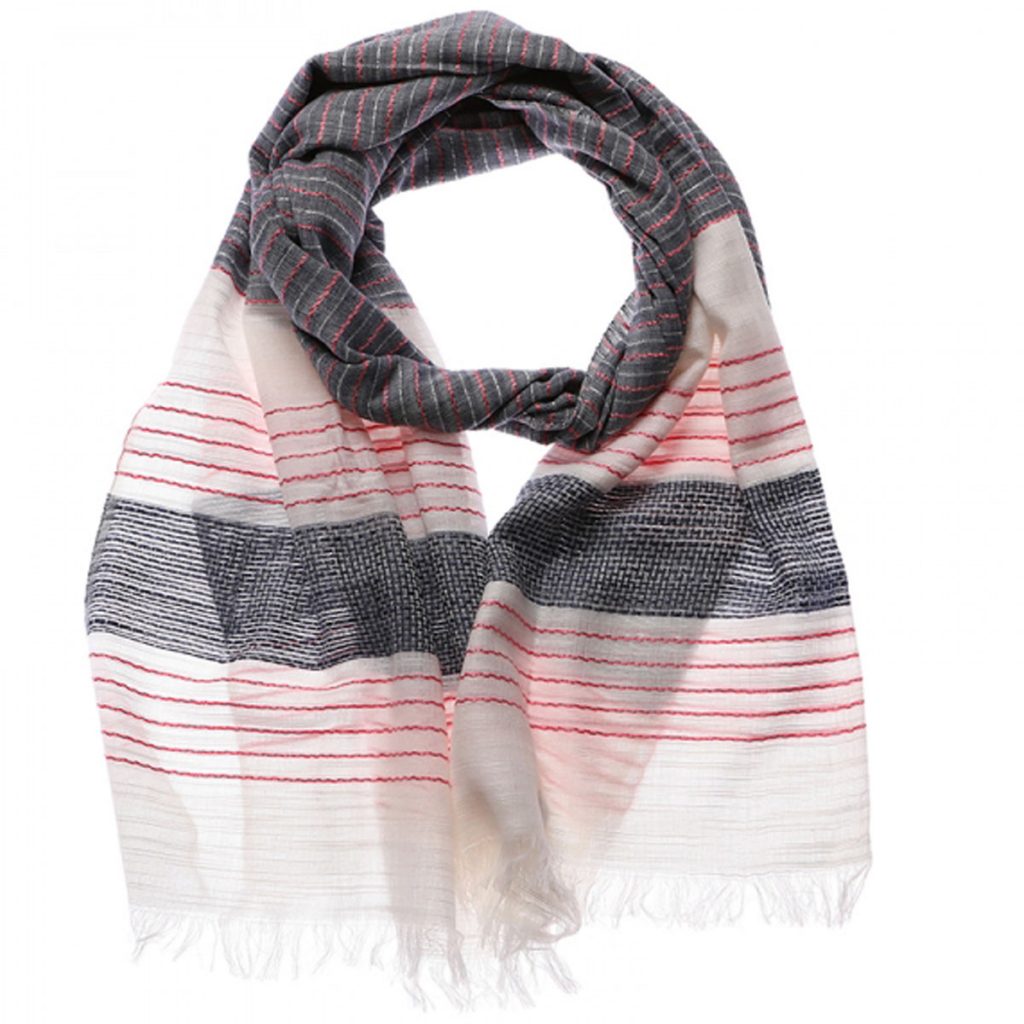 48343-Stripe Pink White Cream Grey Fashion Scarf