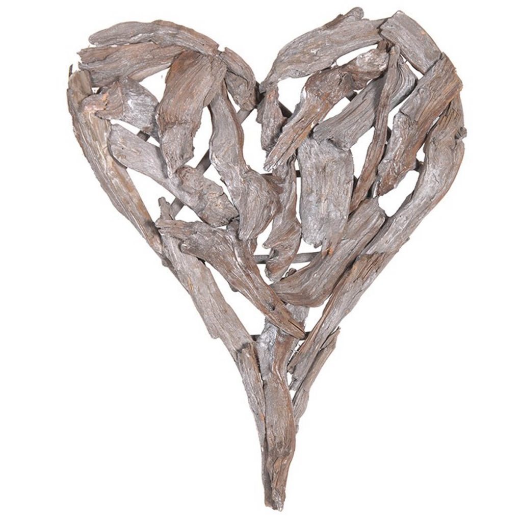 TRH021 Rustic Driftwood Brown Heart Wall Decoration