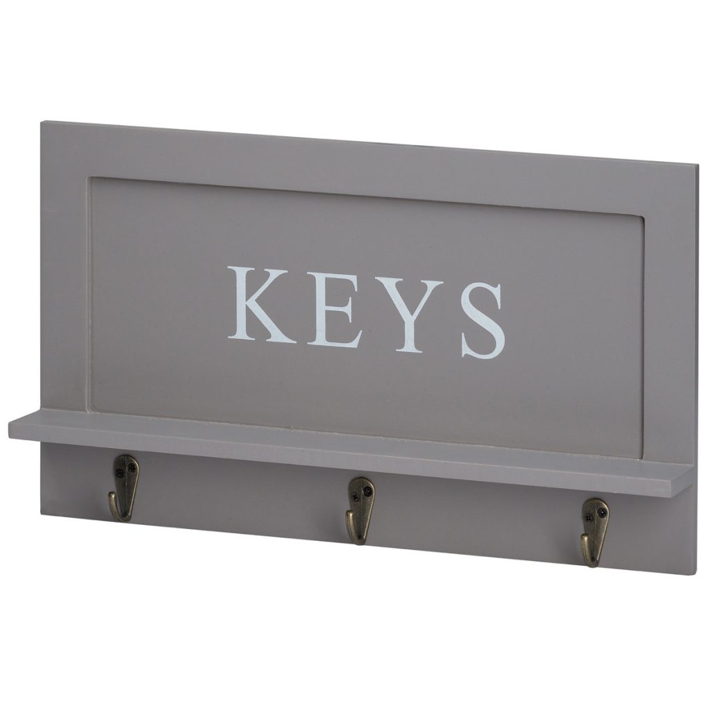 15813 Grey Wooden Wall Sign Key Hooks