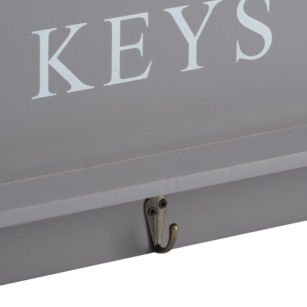 15813-a Grey Wooden Wall Sign Key Hooks