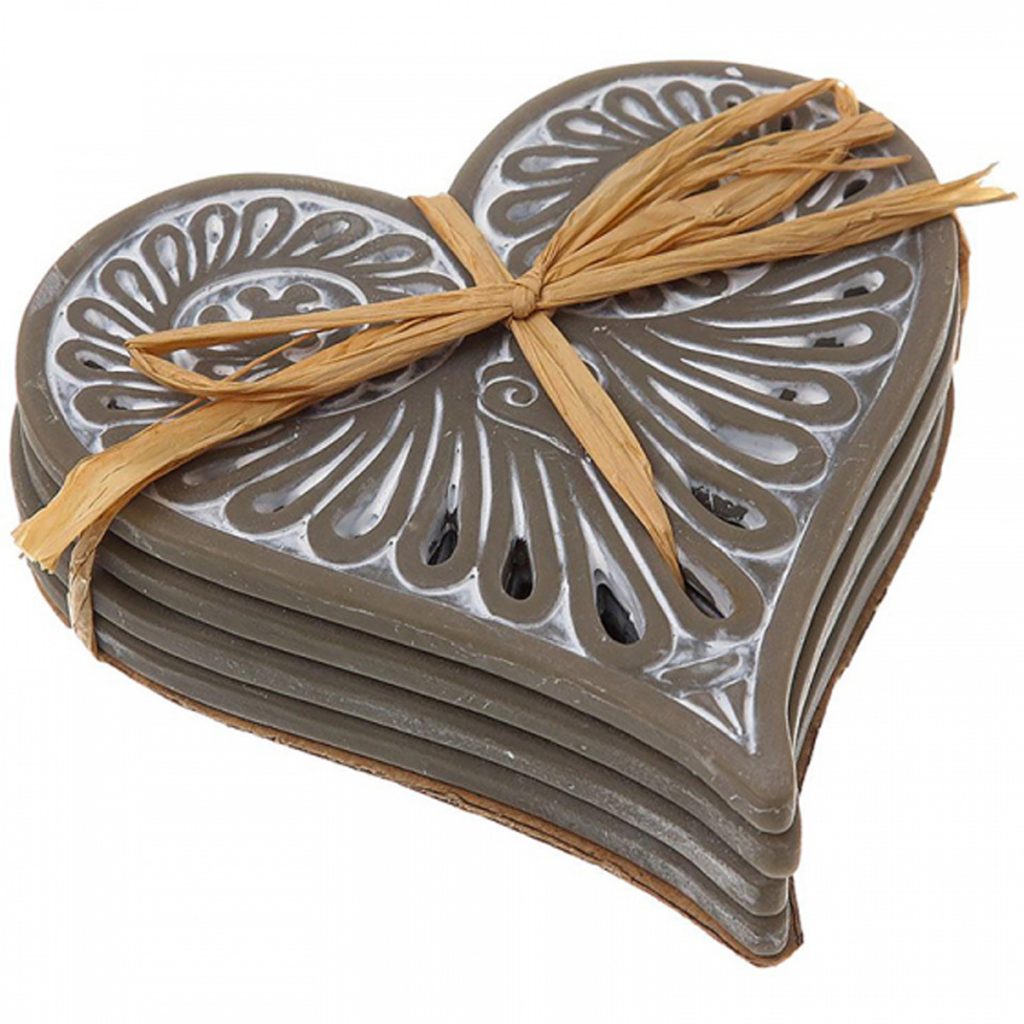 20679 Shabby Chic Heart Grey Coasters