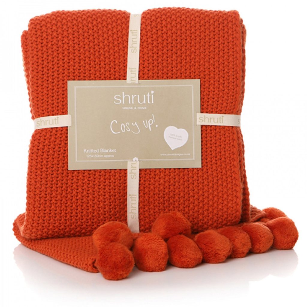 42530 Burnt Orange Pom Pom Throw Blanket