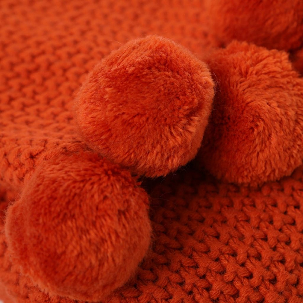 42530 a Burnt Orange Pom Pom Throw Blanket