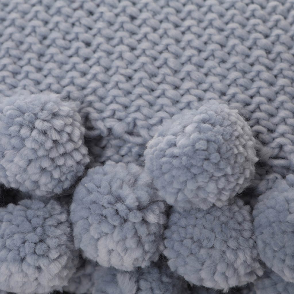 Pale Blue Pom Pom Throw Blanket a