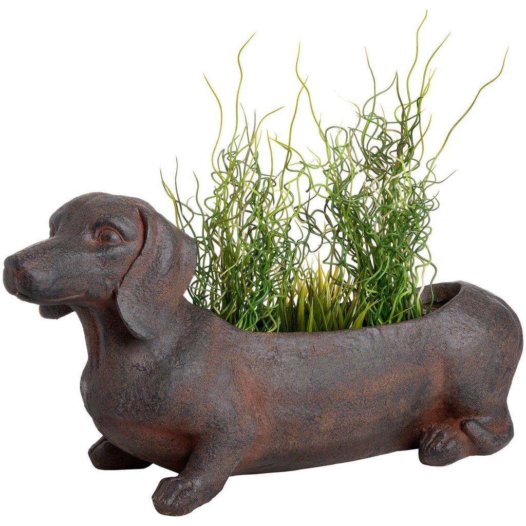 18671 Large Rustic Sausage Dog Brown Planter