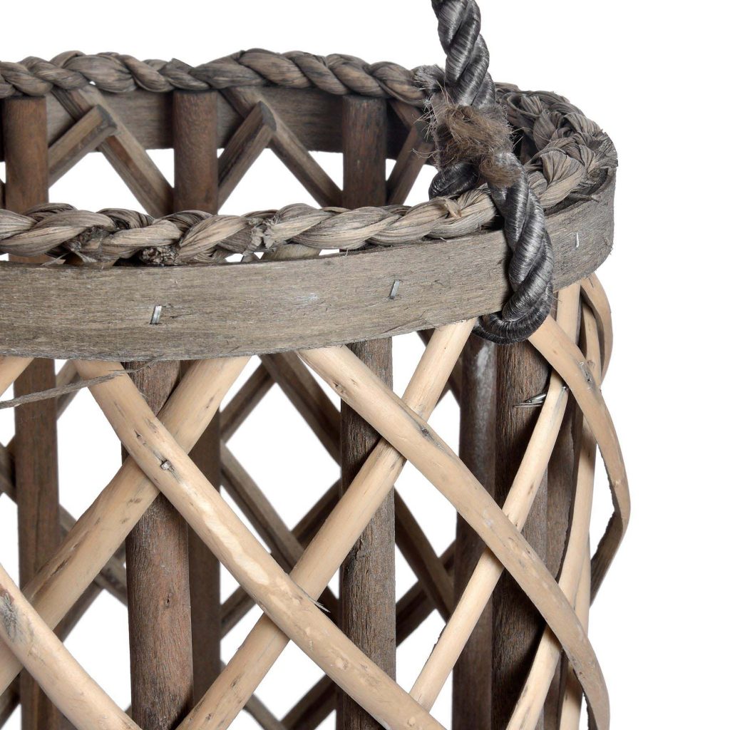 18722-b Tall Cylinder Wicker Candle Lantern